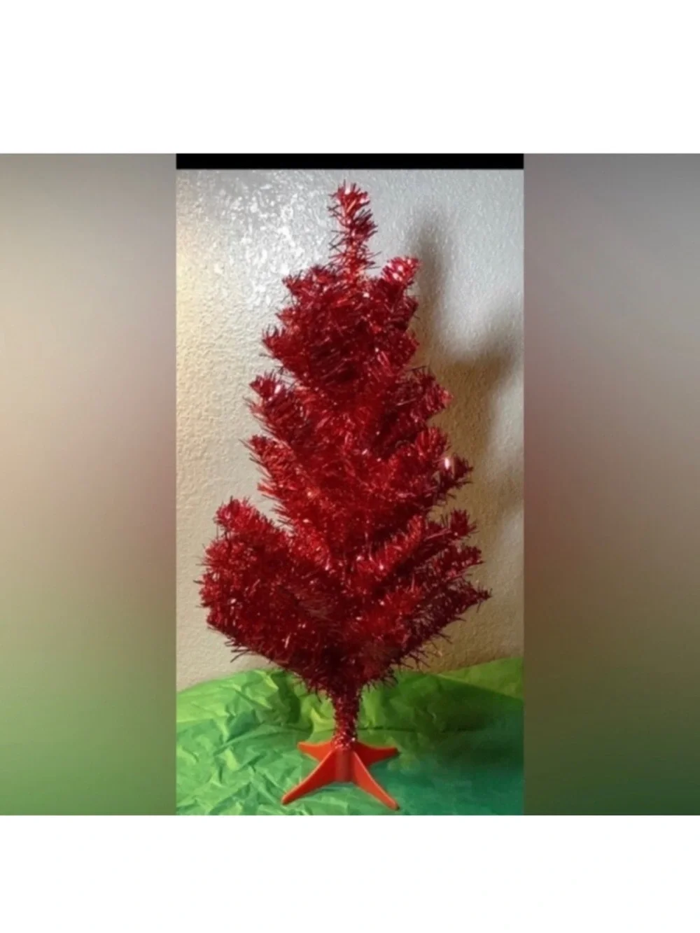 NEW 2ft Mini Tabletop Floor Any time  TINSEL Tree Artificial One-piece RED